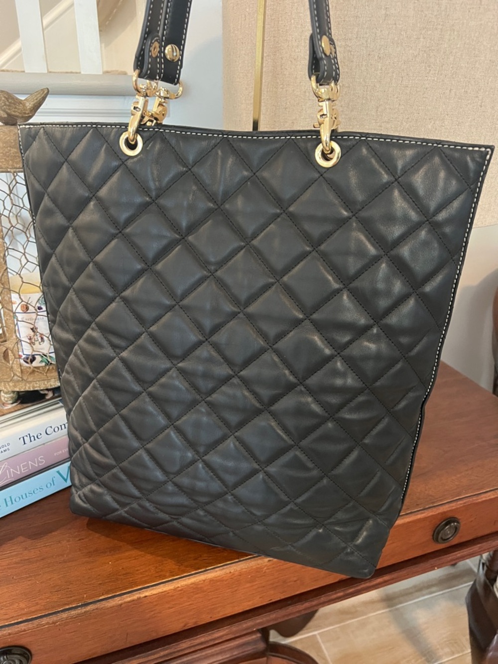 J. McLaughlin Aken Black Quilted Shopper‎ Tote - Picture 5 of 11